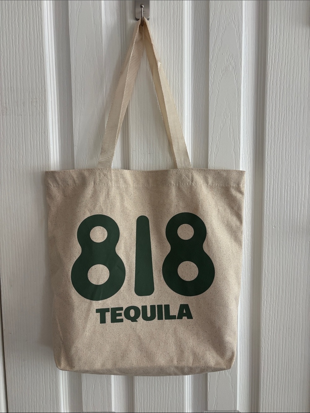 818 Tequila Canvas Tote Bag in Natural with Dark Green Print